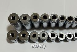 Snap On 3/8 Drive SAE Deep & Shallow 6 Point Chrome Socket Set 25 pc 1/4 1