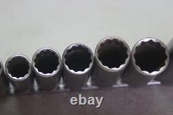 Snap On 3/8 Inch Drive 12 Point Deep Socket Set SF081 1/4 SF281 7/8 11 Pcs