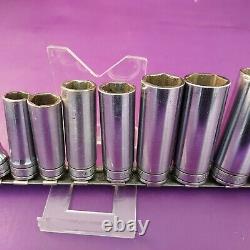 Snap On 3/8 drive 10 piece Deep Socket Set sae 1/4 inch to 7/8 6 point sfs