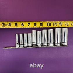 Snap On 3/8 drive 10 piece Deep Socket Set sae 1/4 inch to 7/8 6 point sfs