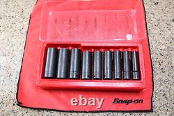 Snap On 309SIMYA 9 pc 1/2 Flank Drive 6 Point Deep Impact Socket Set 1/2 1