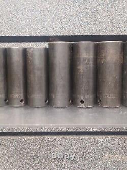 Snap-On 8 Pc 1/2 Drive 6 Point Deep Impact Sockets Flank Drive 5/8 to 1-1/8