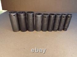 Snap-On 9 Piece Deep Impact Socket Lot 1/2 Drive 6 Point SAE USA (Read)