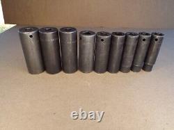 Snap-On 9 Piece Deep Impact Socket Lot 1/2 Drive 6 Point SAE USA (Read)