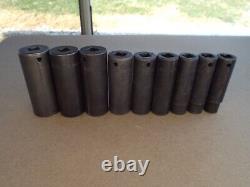 Snap-On 9 Piece Deep Impact Socket Lot 1/2 Drive 6 Point SAE USA (Read)