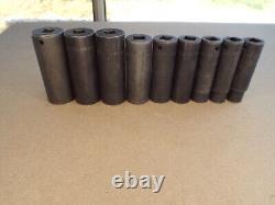 Snap-On 9 Piece Deep Impact Socket Lot 1/2 Drive 6 Point SAE USA (Read)