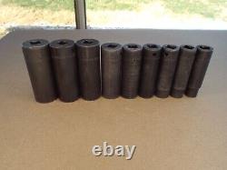 Snap-On 9 Piece Deep Impact Socket Lot 1/2 Drive 6 Point SAE USA (Read)