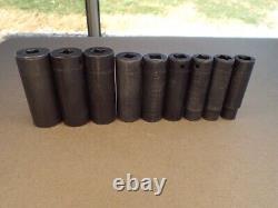 Snap-On 9 Piece Deep Impact Socket Lot 1/2 Drive 6 Point SAE USA (Read)