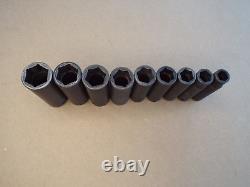 Snap-On 9 Piece Deep Impact Socket Lot 1/2 Drive 6 Point SAE USA (Read)