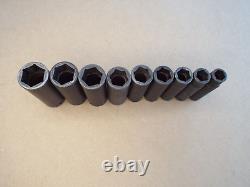 Snap-On 9 Piece Deep Impact Socket Lot 1/2 Drive 6 Point SAE USA (Read)