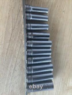 Snap On SAE Deep Socket Set 3/8 Drive 12 Point 10 Pc Missing 10mm Extras