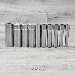 Snap On STM 1/4 Drive 6-Point SAE Deep Socket 10 Piece 3/16 9/16