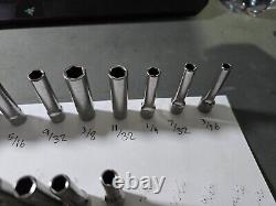 Snap On STM 1/4 Drive 6-Point SAE Deep Socket 19 Piece 3/16 9/16 Metric 14-5.5