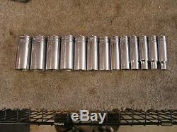 Snap On Tool 1/2 Drive SAE Deep Socket Set 313TSYA 13 Piece 6 Point FREE Ship