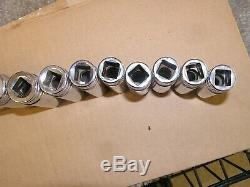 Snap On Tool 1/2 Drive SAE Deep Socket Set 313TSYA 13 Piece 6 Point FREE Ship