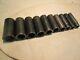 Snap On Tools 10 Piece 1/2 Drive 6 Point Deep Impact Sockets Sae
