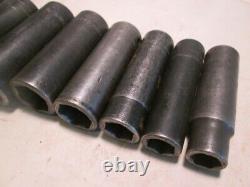 Snap On Tools 10 Piece 1/2 Drive 6 Point Deep Impact Sockets SAE