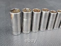 Snap On Tools 11 pc 3/8 Drive SAE 6 Point Deep Chrome Socket Set 1/4 7/8