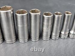 Snap On Tools 11 pc 3/8 Drive SAE 6 Point Deep Chrome Socket Set 1/4 7/8