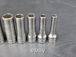 Snap On Tools 11 pc 3/8 Drive SAE 6 Point Deep Chrome Socket Set 1/4 7/8