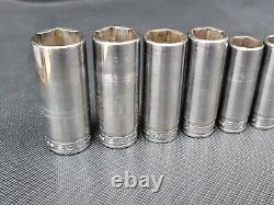 Snap On Tools 11 pc 3/8 Drive SAE 6 Point Deep Chrome Socket Set 1/4 7/8