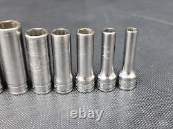 Snap On Tools 11 pc 3/8 Drive SAE 6 Point Deep Chrome Socket Set 1/4 7/8