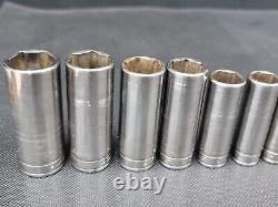 Snap On Tools 11 pc 3/8 Drive SAE 6 Point Deep Chrome Socket Set 1/4 7/8