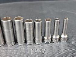 Snap On Tools 11 pc 3/8 Drive SAE 6 Point Deep Chrome Socket Set 1/4 7/8