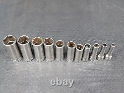 Snap On Tools 11 pc 3/8 Drive SAE 6 Point Deep Chrome Socket Set 1/4 7/8