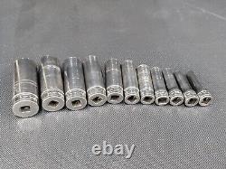 Snap On Tools 11 pc 3/8 Drive SAE 6 Point Deep Chrome Socket Set 1/4 7/8