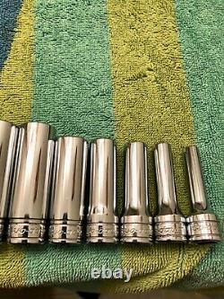 Snap-On Tools 11pc SAE 3/8DR Deep 12PT Flank Drive Socket Set 1/4-7/8 NICE