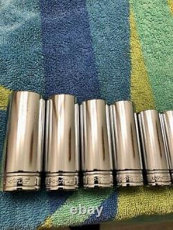 Snap-On Tools 11pc SAE 3/8DR Deep 12PT Flank Drive Socket Set 1/4-7/8 NICE