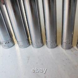 Snap On Tools 12 pc Deep Socket Set 1/4 Drive 6 Point 1/8 STM04 to 9/16 STM18