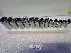 Snap On Tools 211SFSY 13 Pc 3/8 Drive 6 Point SAE Deep Socket Set. EUC