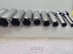 Snap On Tools 211SFSY 13 Pc 3/8 Drive 6 Point SAE Deep Socket Set. EUC