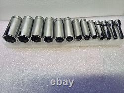 Snap On Tools 211SFSY 13 Pc 3/8 Drive 6 Point SAE Deep Socket Set. EUC