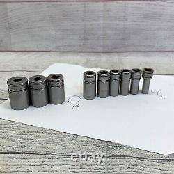 Snap On Tools 9 Piece 3/8 Drive 6 Point SAE Semi Deep Socket Set 211FSSY Read