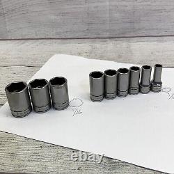 Snap On Tools 9 Piece 3/8 Drive 6 Point SAE Semi Deep Socket Set 211FSSY Read