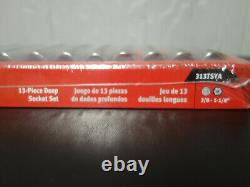 Snap On Tools NEW 13pc 1/2Dr 6-Point SAE Flank Drive Deep Socket Set 313TSYA