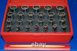 Snap-On Tools NOS 24 Piece 1/2 Drive 12-Point Metric Deep Socket Set and Case