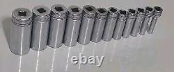 Snap-On Tools SFS Series 12pc Sae Deep Socket Set 3/8 Drive 6 Point 1/4-15/16