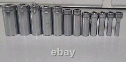 Snap-On Tools SFS Series 12pc Sae Deep Socket Set 3/8 Drive 6 Point 1/4-15/16