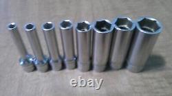 Snap-On Tools STMM4-5-6-7-9-11-12-14- 1/4 inch drive 6 point deep sockets USA