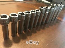 Snap On Tools USA 6 Point Socket Set 3/8 Flank Drive Deep Metric 8-19mm Chrome