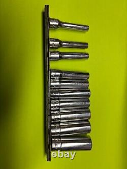 Snap-On USA 10 pc SAE 1/4 Drive Chrome Deep Socket Set 3/16 to 9/16 6 point