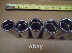 Snap-On USA 7-Piece 3/8 Drive 6-Point Deep Socket Set 20-26- MM Nice