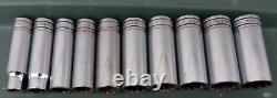 Snap-on 1/2 Drive 10-Piece Mixed Lot SAE 12-Point Deep Sockets S Series