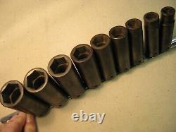 Snap-on 1/2 Drive 9 Piece 6 Point Deep Impact Socket Set SAE USA 1/2 1