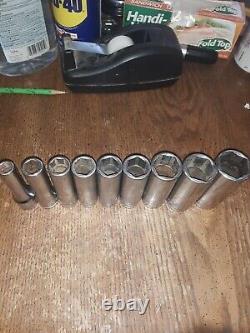 Snap-on 1/2 Drive (9) Piece Deep Socket Set-6 Point-preowned-not Abused