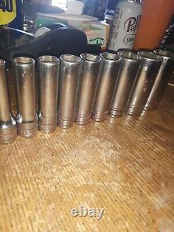 Snap-on 1/2 Drive (9) Piece Deep Socket Set-6 Point-preowned-not Abused
